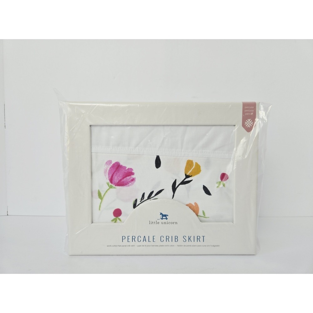 Little Unicorn Percale Crib Skirt 100% Cotton Floral Design NEW